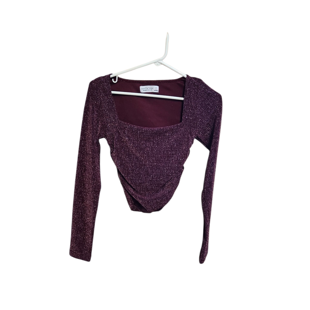 Sparkly Maroon Long Sleeve Crop Top